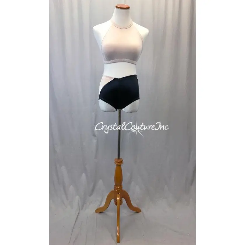 Black & White Net 3Pc Bra Top, Trunks & Asymmetrical Over Top