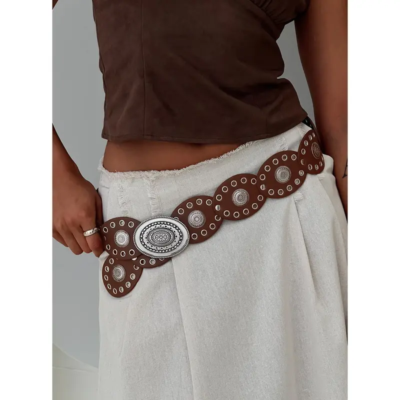 Hand Braided Leather Belt with Navajo-Style Floral Buckle  display picture 1