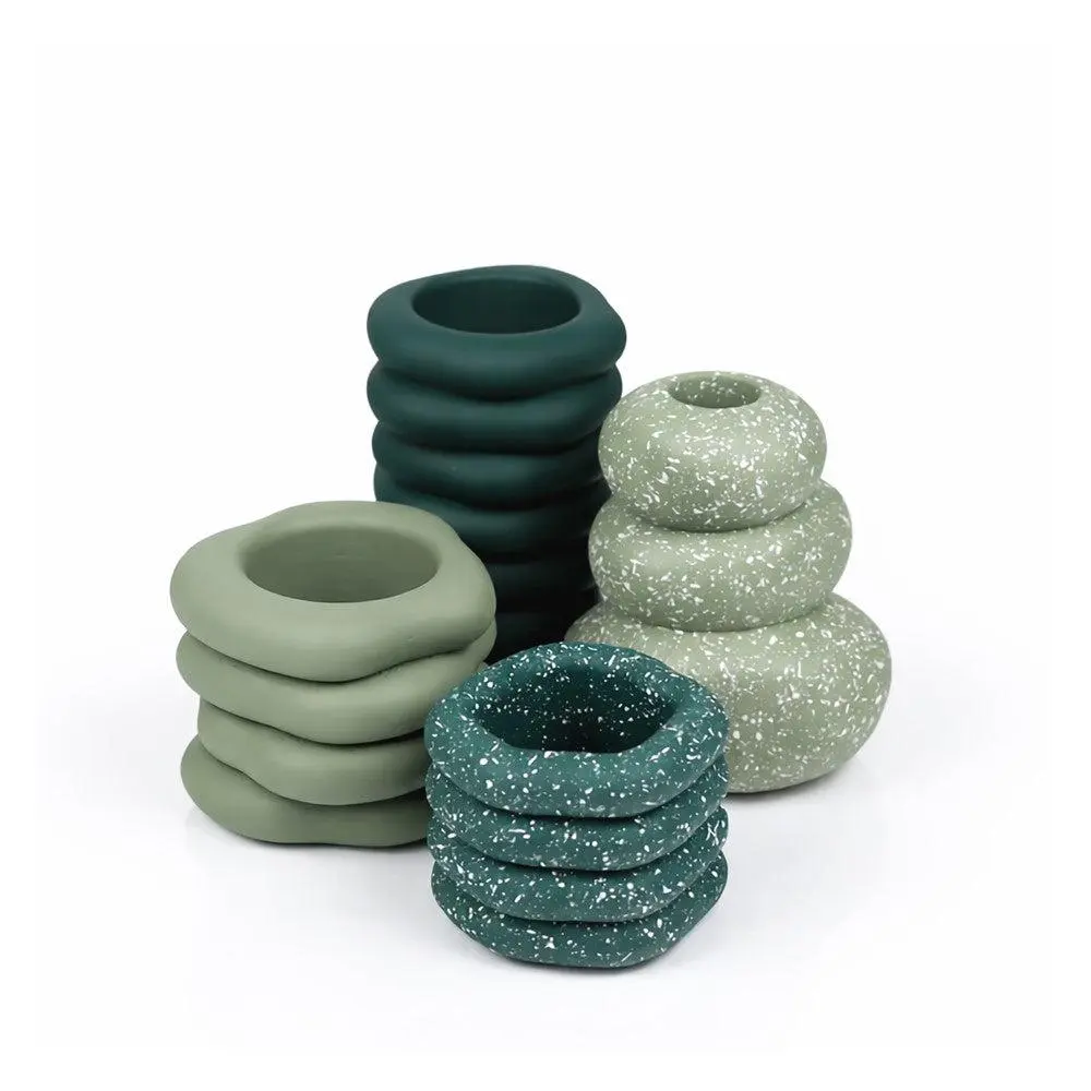 Hollis Modern Minimalist Handmade Concrete Stacked Ring Planter Set with Drainage Holes