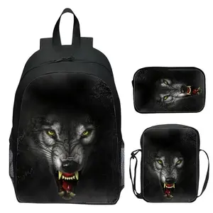 Digital Print 3pcs Set Animal Wolf Backpack, Unisex Fashionable Daypack for Daily Commute, for Teenager