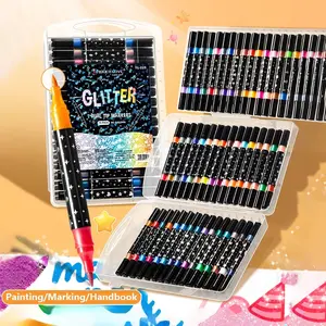 12/24/36/48pcs Dual Tip Art Markers, Soft Head Glitter Pens for Adults Teens Students, DIY Crafts Birthday Cards Posters Albums