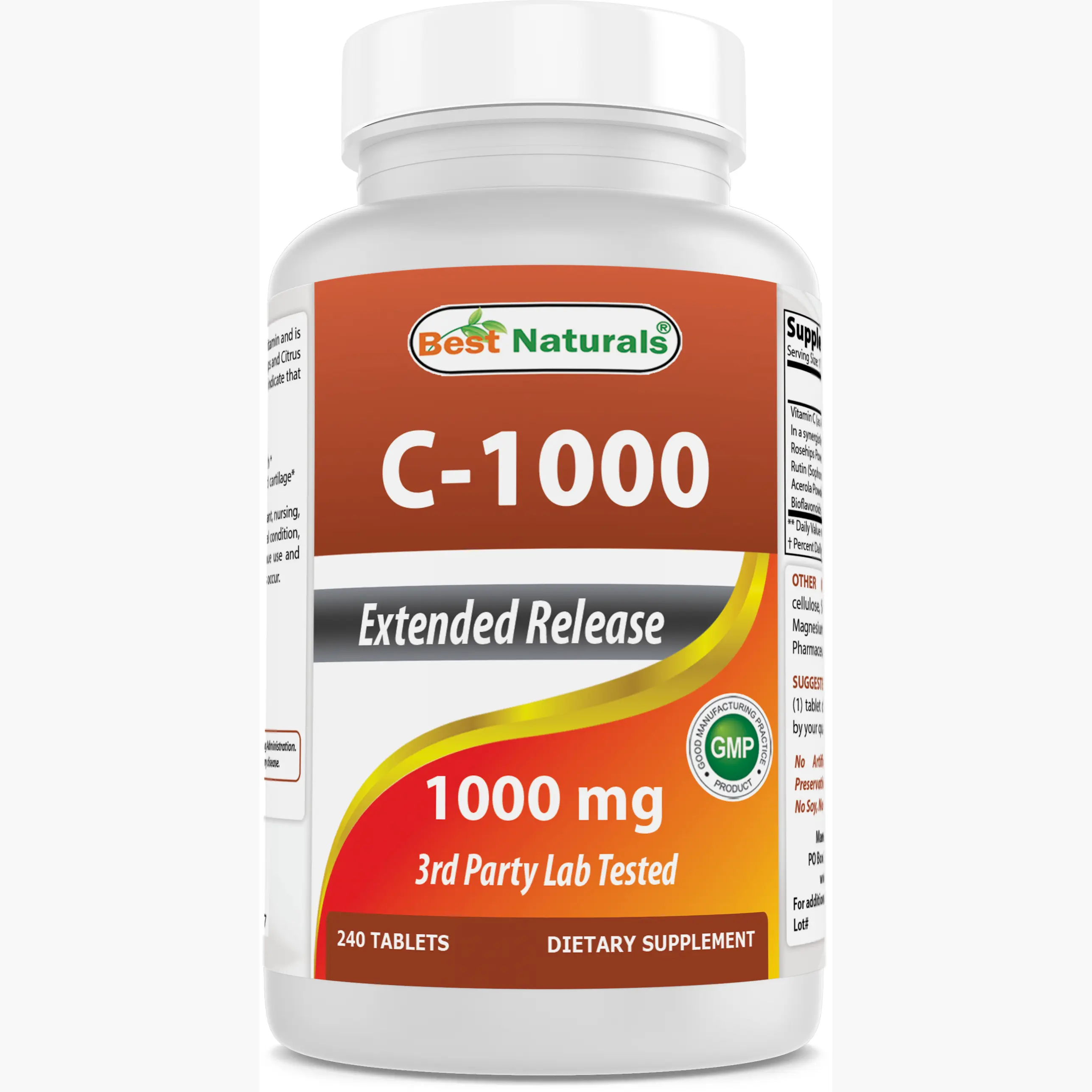 Best Naturals Vitamin C 1000 mg 240 Tablets with Rose hips, Bioflavonoids, Acerola & Rutin
