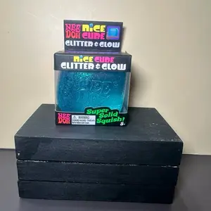 NeeDoh Nice Cube Glitter and Glow, Nee Doh Squishy, Glowing Nice Cube BLUE