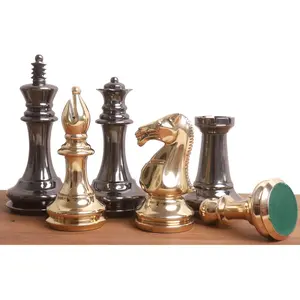 3.9" Fierce Knight Series Brass Metal Luxury Chess Set - Pieces Only - Metallic Gold & Grey