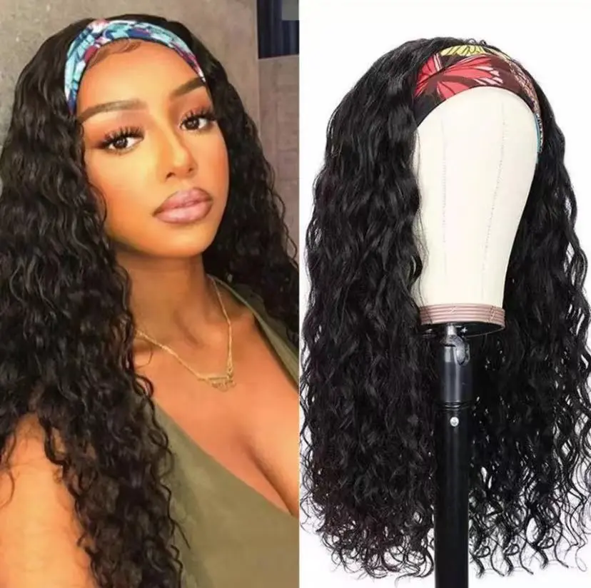 European Beauty Long Curly Turban Wig with Hair Band