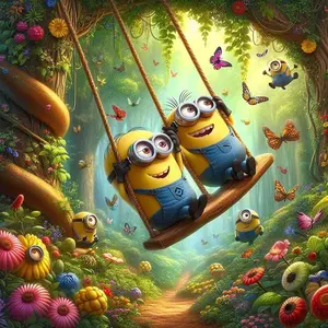 5D DIY Full Drill Round Diamond Painting - Diamond Art Painting Kit Minions Swing Mosaic, Canvas - DIY Wall Decor, Home Wall Decoration, Suitable for Halloween, Christmas, Birthday and Anniversary Gifts