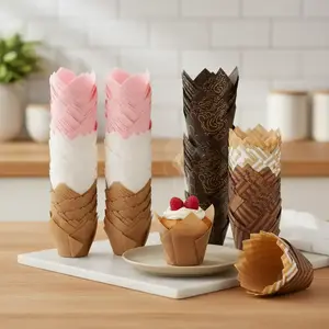 High-Temperature Resistant Tulip Cake Paper Cups, Muffin Cupcake Holder Baking Tool, Durable Non-Toxic Material, Perfect Baking Supplies for Home Bakers