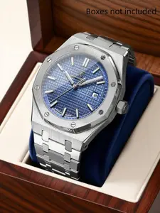 Poedagar luxury casual men's watch waterproof Luminous Analog Watch date men's watch stainless steel fashionable quartz watch suitable for daily wear, a birthday gift for boyfriend