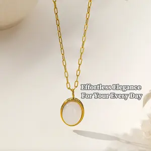 Oval White Opal Pendant in Gold_Dreamy Moonstone -romantic gifts for her @anniversary jewelry #elegant everyday jewelry