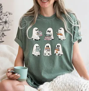 Retro Ghosts Reading Books Teacher Librarian Halloween Gift Spooky Season Trendy Shirt Gift Halloween Book Lover Halloween Comfort Colors