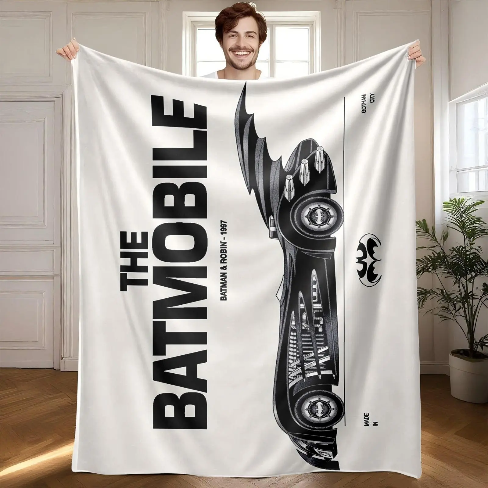 1 piece Batman & Robin 1997 Batmobile design blueprints themed flannel blanket - Modern design flannel blanket, suitable for sofas and beds, all-season use, super soft and comfortable, digital printing, 100% polyester material, machine washable