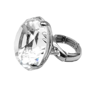 NYFASHION101 Extra Big Rhinestone Stretch Ring for Women in Silver-Tone