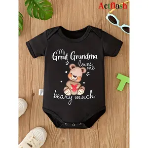 "My Great Grandma Loves Me" Baby Boy Bodysuit - Cute Bear Print, Soft Polyester, Short Sleeve Romper for Newborns and Infants, Baby Clothes, Perfect for Outdoor