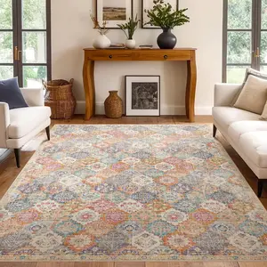 【Deals For You】Kokia 8x10 Trellis Moroccan Washable Area Rugs Orange Oriental Rug for Living Room Soft Non-Slip Foldable Rugs for Bedroom Dining Room Springtok Collection