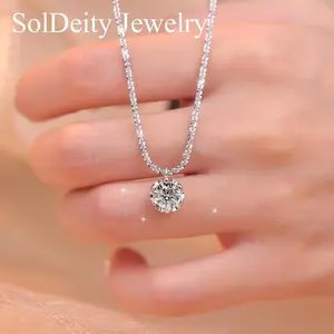 New Fashion Sterling Silver Round Moissanite Necklace Minimalist Style Charm Necklace Pendant Synthetic Moissanite Necklace Party Gift for Women's Fine Jewelry