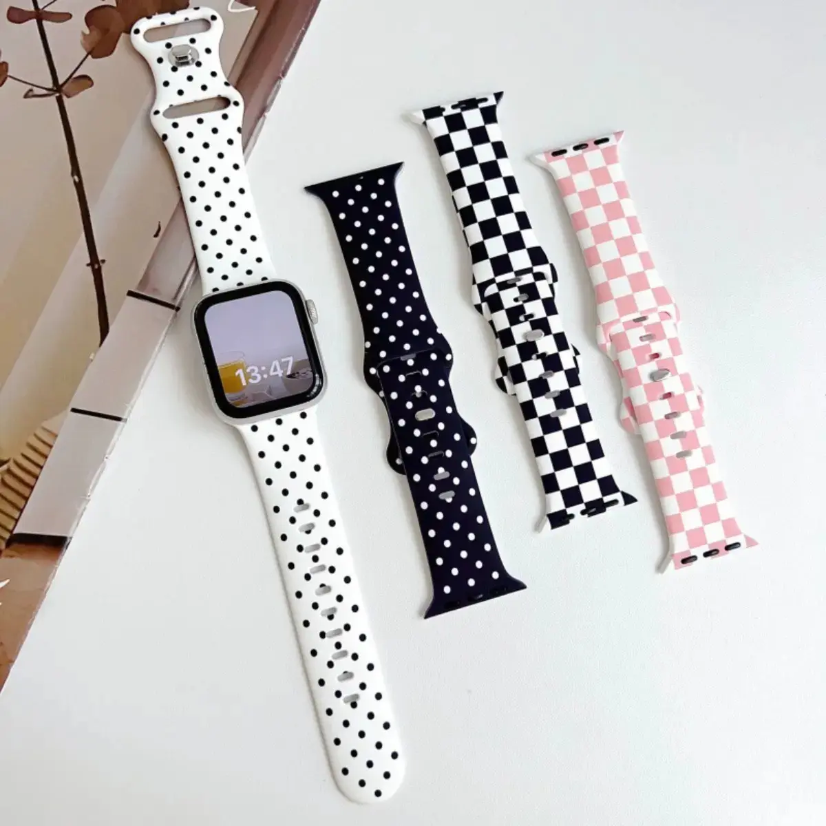 Patterned Silicone Replacement Watch Strap, Polka Dot Plaid Decorative Wrist Band, Soft Sweatproof Wearable Tech Accessory, Compatible With Series 5‑11 & SE, Trendy Daily & Back‑to‑School Styling Accessory, Strap Only