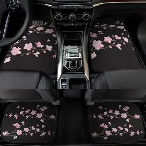 4pcs Japanese Pink Sakura Pattern Car Floor Mats | Non-Slip, Full Coverage, Polyester, Universal Fit for SUV, Van, Truck, All Weather, Car Interior Additions, Car Interior Accessory, Car Interior Accessories Girls, Girly Car Accessories