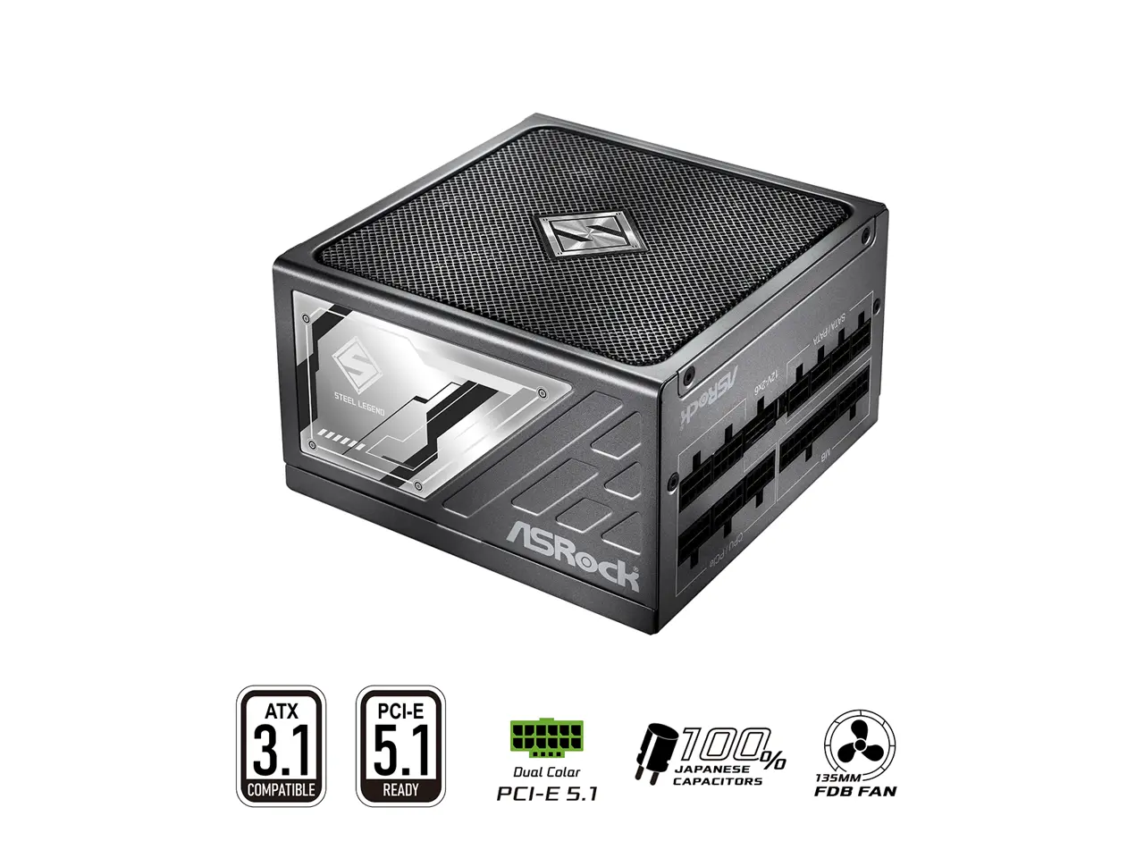 ASRock Steel Legend SL-850P 850W 80 PLUS GOLD & Cybenetics PLATINUM Full Modular Power Supply, ATX3.1 & PCIe5.1 Ready with Dual Color 12V-2x6 Cable, 10 Years Warranty
