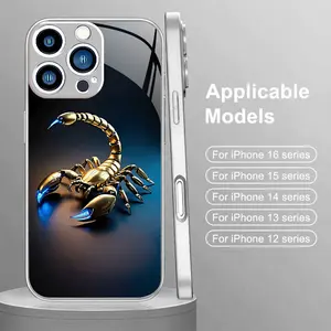 Luminous Gold Scorpion Pink Metallic Paint Glass Phone Case Suitable for iPhone 17 16,15,14,13,12,11 Plus Pro Max