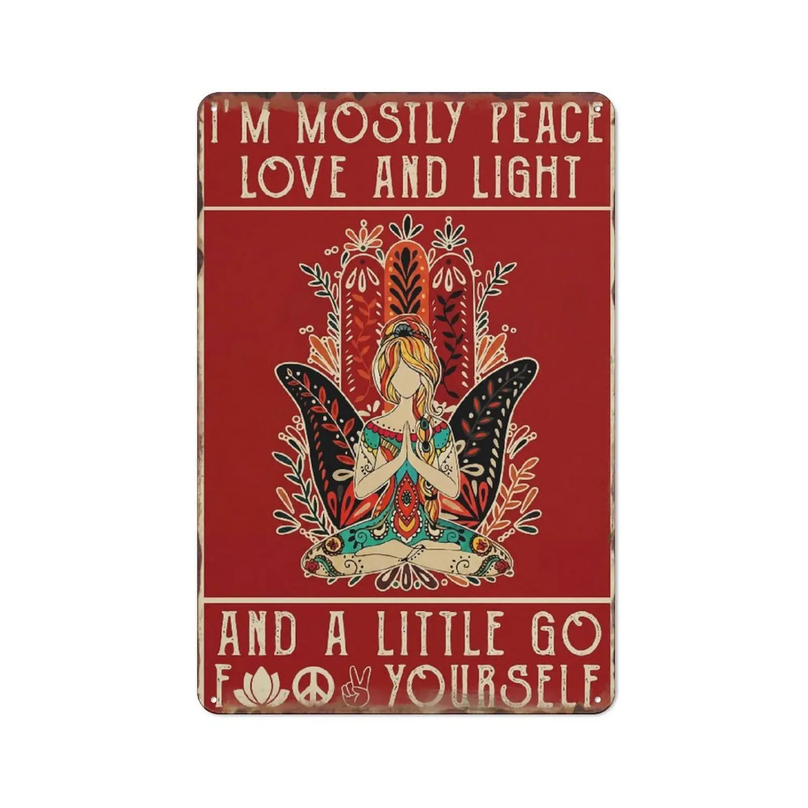 Vintage Hamsa Hand-Yoga Girl Decorative Metal Wall Art Plaque - Elegant Soothing Home Supplies Wall Sign for Zen Room, Meditation Space Room Decor