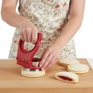 LunchHacks PBJHacks Trending - Round Dark Red Sandwich Sealer Cutter, 1 Pack Uncrustable Maker for PB&J & Homemade Sandwiches