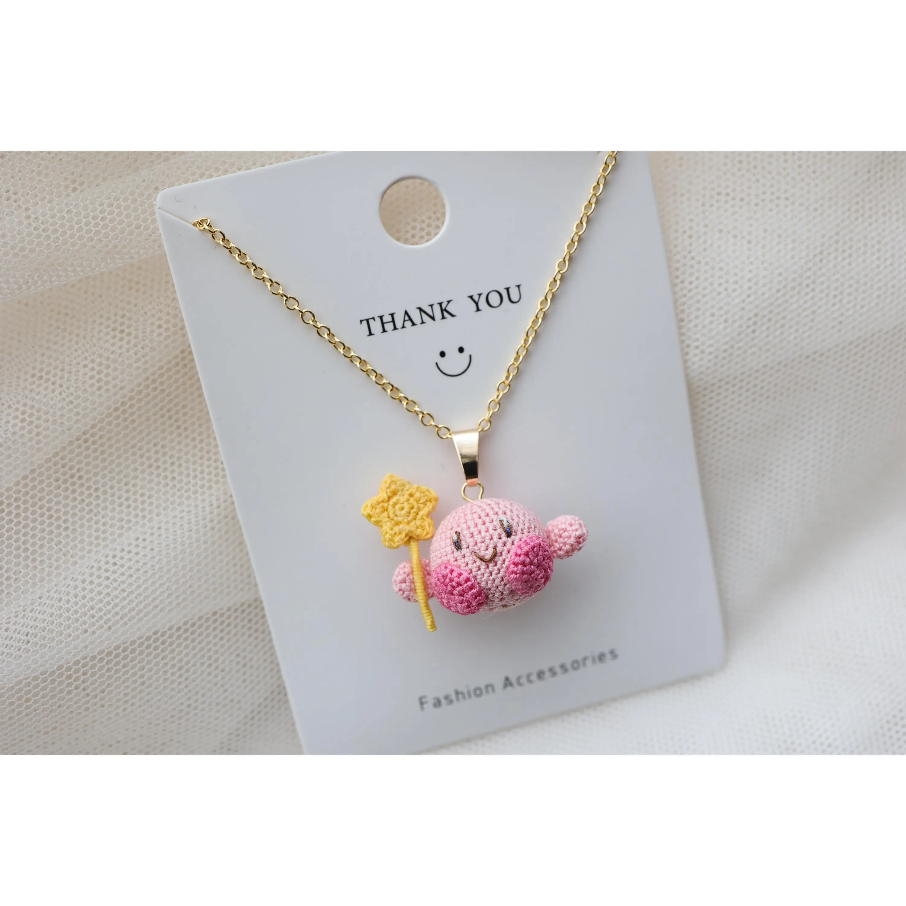Micro Crochet Kirby of the Stars Necklace Handmade Necklace Gift