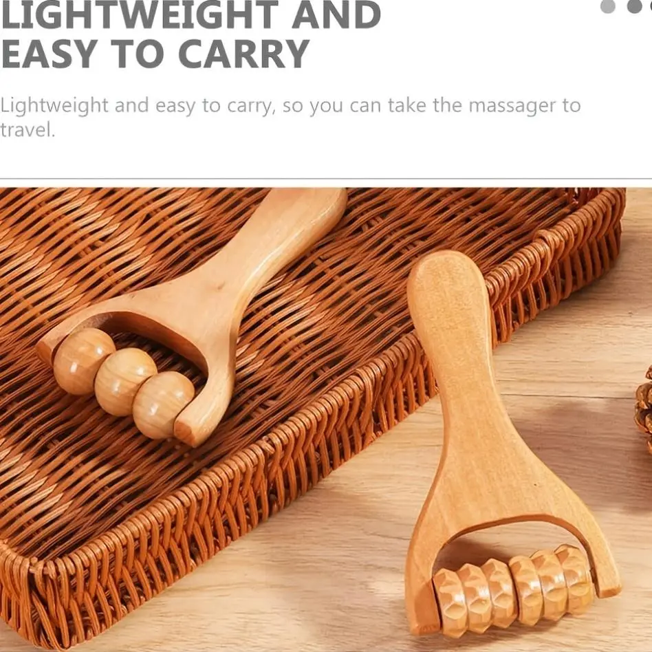 1/2/3pcs Wooden Massage Roller Travel Set -3pcs with Bamboo Mini Head Massager, Multifunctional Bead Massage Tool, Unisex, Suitable for Neck, Back, Face, Waist, Feet, Legs, Arms, Muscle Abdomen Tool, /Muscle And Abdomen Relaxation