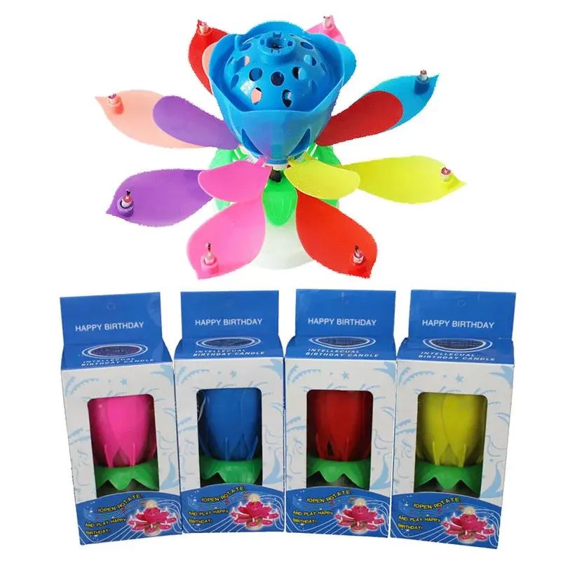 Musical Lotus Birthday Candle – Rotating Flower Cake Topper, Double Layer Blooming Candle with Happy Birthday Song for Party