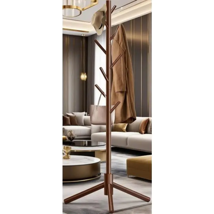 Sturdy Freestanding Coat Hanger with 8 Hooks, Adjustable Height for Versatile Use, Space-Saving Wooden Stand, Triangle Base for Stability, Easy Assembly for Home Office Entryway cap brown vanilla sugar  jar
