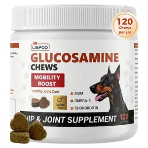 LISPOO Glucosamine Treats for Dogs - Joint Supplement w/Omega-3 Fish Oil - Chondroitin, MSM - Advanced Mobility Chews - Joint Pain Relief - Hip & Joint Care - Chicken Flavor - 120 Ct