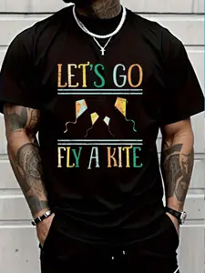 100% Cotton Let's Go Fly A Kite String Sport Kite Flyer T-Shirt Women's Men's Graphic Tee Crew Neck summer vacation Tops