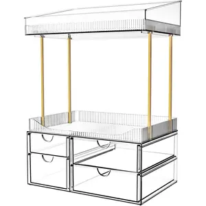 Makeup Organizer Bathroom Storage- 4 Tier 4 Drawer Makeup Storage, Transparent Clear  Organiser, Ideal for  Perfume Skincare, for Countertop, Bathroom, Office Supplies, Dresser