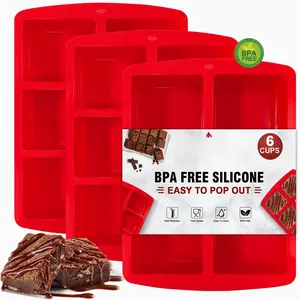 Mini  Brownie Pan - 3 count 6-Cavity Non-stick Square Baking Pan,  for Mini Brownies, Cornbread, Muffin and Cakes,  and Dishwasher Safe