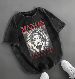 graphic print T-shirt vintage washed T-shirt easy to create retro casual style suitable for daily commuting casual outings daily wear classic retro style Women's clothing