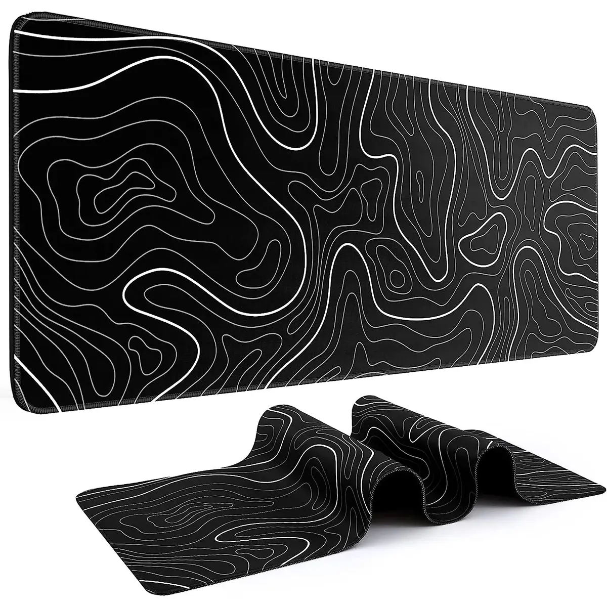 Topographic Gaming Mouse Pad Large XL Mousepad 31.5 x 15.75 Keyboard Mat for Desk with Non-Slip Base Stitched Edge