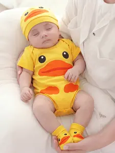 Baby Duck Short Sleeve Onesie Set, 3-Piece Baby with Hat and Socks, Summer Crawling Clothes for 0-9 Months, Baby Clothing, Fun Themed Bodysuits