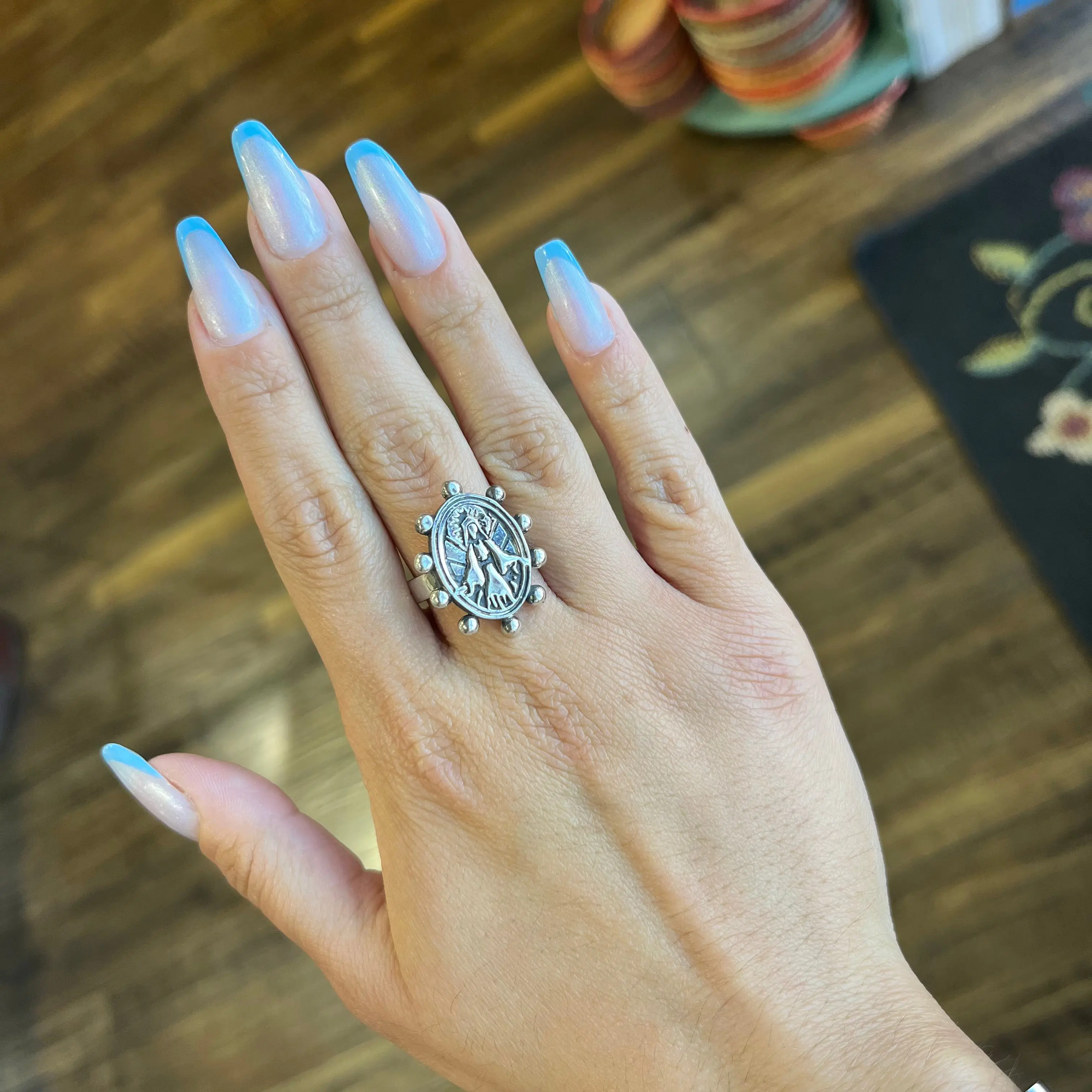 Sterling Silver Miraculous Rosary Ring