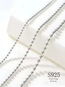 S925 Sterling Silver Simple Round Bead Chain Necklace, Fashionable Sterling Silver Necklace for Women & Girls, Trendy All-match & Exquisite Jewelry for Birthday Gift