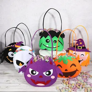 3-pack felt candy basket, pumpkin and skull candy bucket design, candy bag, canvas tote bag, suitable for Halloween party gifts and decorations, cloth basket storage gift candy basket indoor atmosphere decoration props candy bag pumpkin bucket