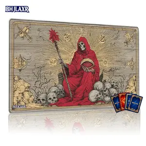 Gothic Skeleton Red Hooded Cloak Occult Alchemy MTG Playmat - 12x24in Non-Slip, Ideal for TCG Card Games, Party & Family Gathering, Great Gift for Occult Mysticism Enthusiasts