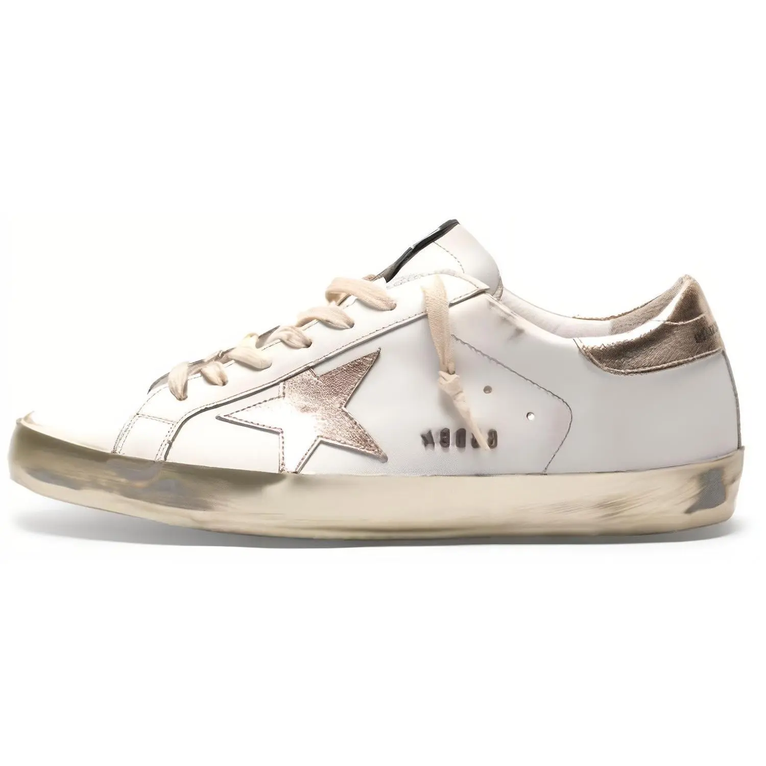 Men's Golden Goose Super-Star Distressed Leather Closed Low-Top Rubber Sports Shoes - White with Gold Star, Walking Shoes, Trainer, Maison Mihara Verifiable with Credentials & Global Authentication