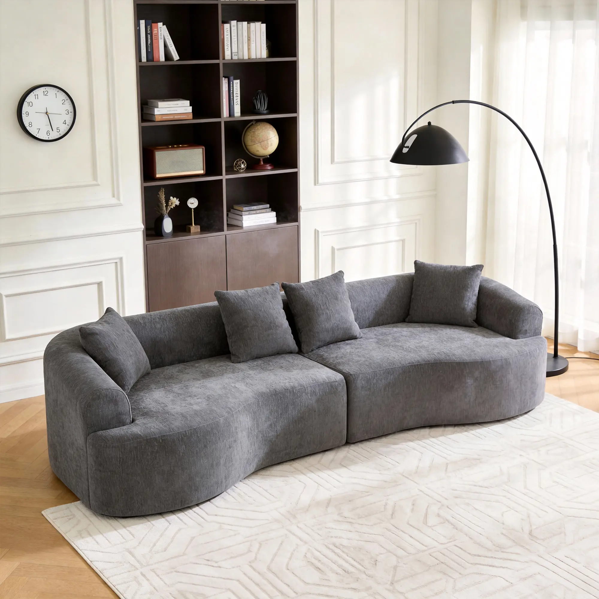 Niccae Curved Boneless Modular Sectional Sofa, 108" Cloud Couch with Deep Seat Chenille Upholstery, Compression Sleeper Couch for Living Room Apartment Bedroom, No Frame Lounge Sofa