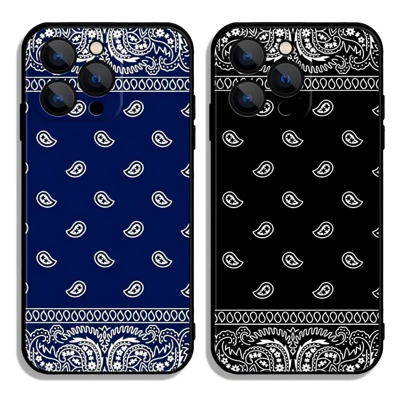 Fashion Pattern Bandana Paisley Phone Cases For iPhone 17 Promax Pro Air 16 Plus 15 14 13 12 11 Soft Black TPU Anti-fall Shockproof Protective Cover Perfect Christmas Halloween Birthday Gift