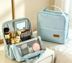Vertical Magnetic Makeup Bag with Built-in Mirror, Large Capacity Travel Cosmetic Storage Bag, Portable Hanging on Luggage, Must-Have for Summer Travel, Perfect Mother's Day Gift, Birthday Gift & Graduation Gift