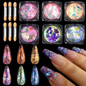 Chameleon Nail Glitter Flakes,6 Colors Ice Transparent Aurora Opal Sequins Chrome Iridescent Pigment Nail Art Paillettes Kits, Ultra-Thin Mermaid Nail Chunky Glitter for Nails Art Decoration DIY Craft