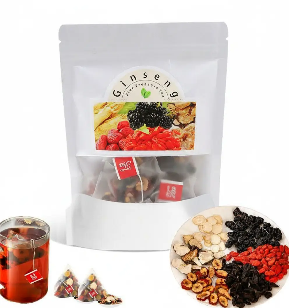 Ginseng Five Treasure Tea Formula with Red Date Wolfberry Mulberry Herbal Tea for Men's Health Support Ginseng Five Treasure Tea Formula with Red Date Wolfberry Mulberry Herbal Tea for Men's Health Support