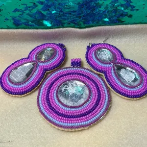 Pink Medallion Handmade Beaded Earrings and Pendant Set- Native American Beaded Jewelry