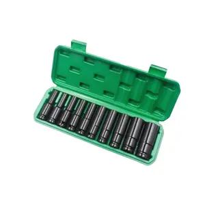 10-Piece Electric Socket Wrench Set with Carbon Steel Impact Adapters, Hex Tools for Auto Repair, Portable Storage Case, Long Socket Set 8-32mm