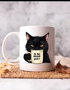 [Sales 35%] Is He Dead Yet Sarcastic Ceramic Mug, Anti Trump Mug, Subtle Anti Trump Mug, FDT, Gift for Liberal, Grumpy Black Cat Mug, Smart Mug Gift
