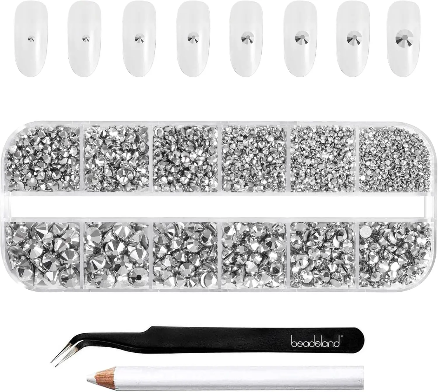 Beadsland Flat-Back Rhinestones - Silver Hematite, 8 Mixed Sizes, 2500pcs Nail Art Decoration Accessories for Beauty & Personal Care Nail Care